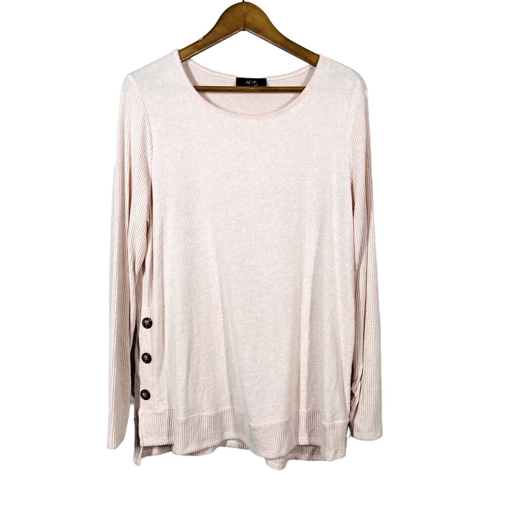 NEW! AGB Knit Long Sleeve Top Scoop Neck Shirt Pink Blush Long Sleeve - L